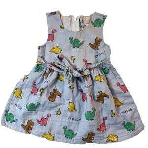 Vintage Dinosaur Dress Girls 2T‎ Multicolor Cotton Gauze Sundress Bow Summer